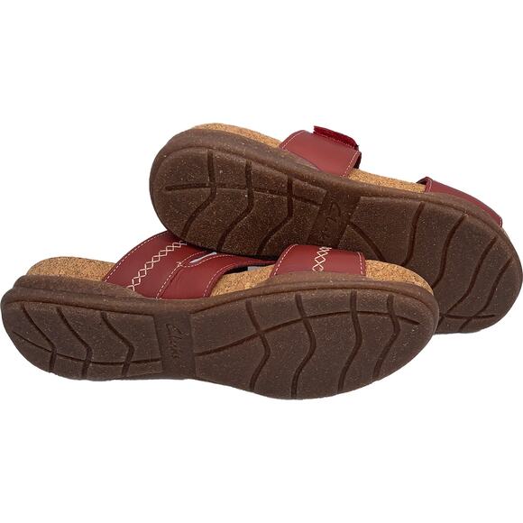 Clarks England ROSEVILLE BAY Red Leather Sandals 65242 ($125) Women's 7.5 New - Picture 7 of 10